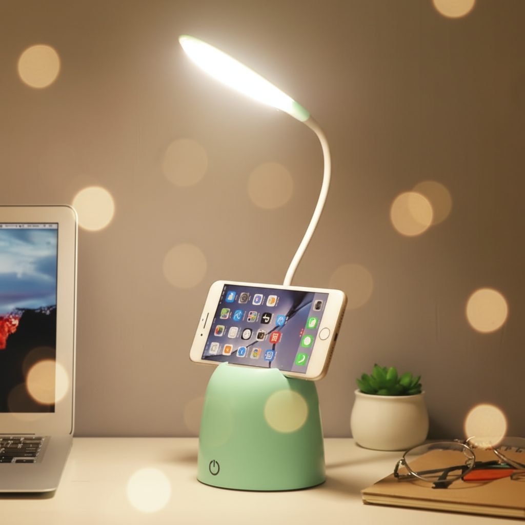LED desk lamp with pen holder and phone stand