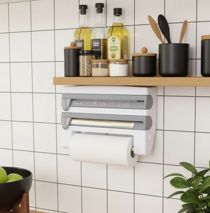 4 In 1 Wall Mounted Paper Towel Foil Wrap Dispenser