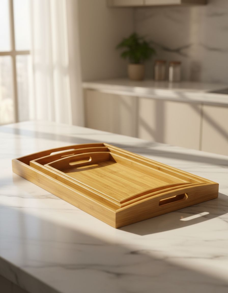 3 Pieces Wooden Tray set