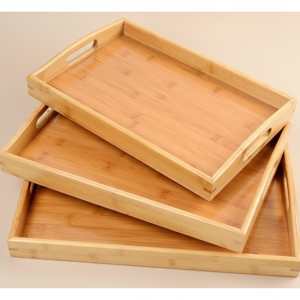 3 Pieces Wooden Tray set